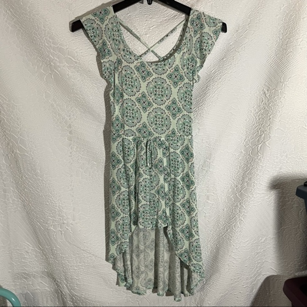 Girls High Low Cross Back Sleeveless Floral Dress
